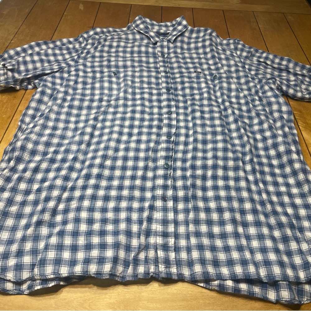 Polo Ralph Lauren 100% Linen Button Up Shirt Plaid Blue and White Size 4XLT
